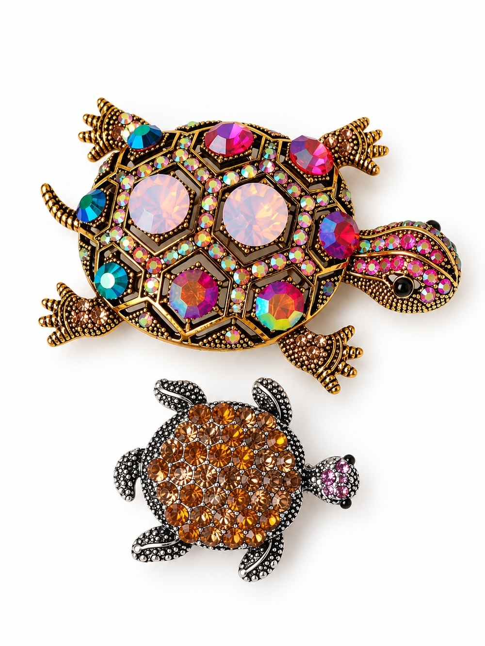 Set of 2 Jeweled Turtle Brooches 🐢✨